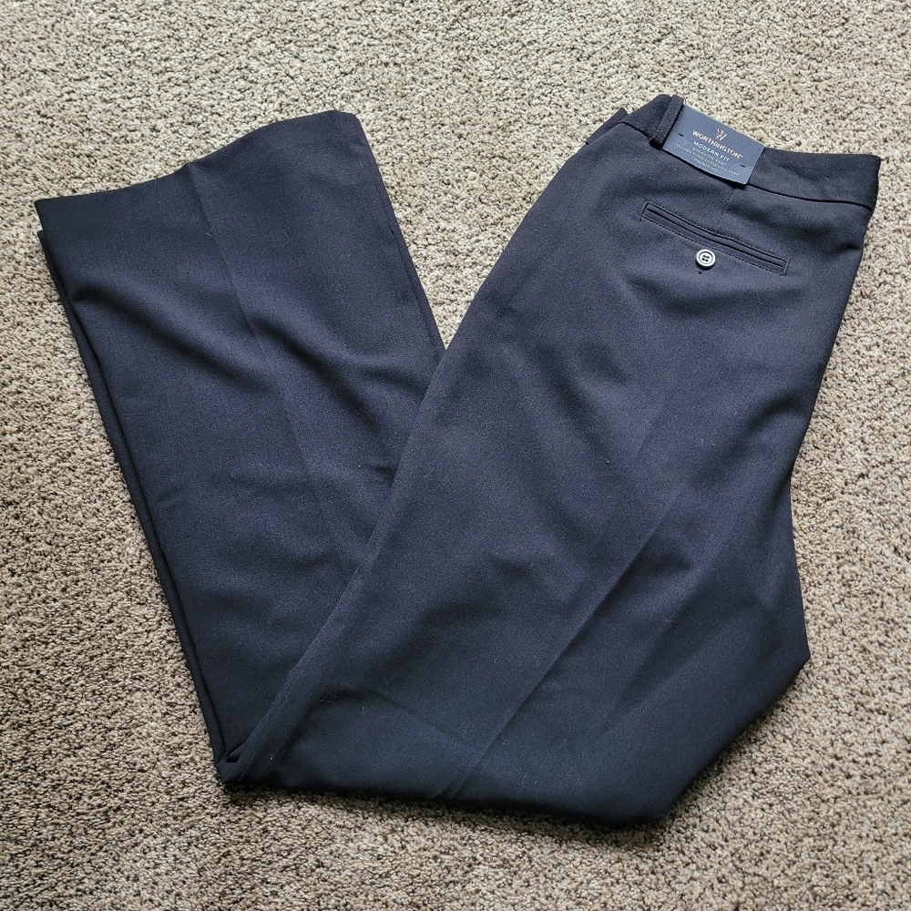 NWT Worthington Womens Pants 16S Black Modern Fit Trouser Leg Flare Business